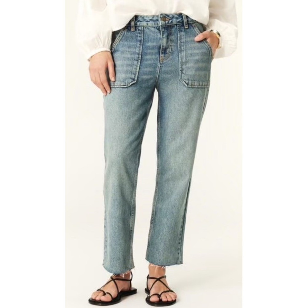 ba&sh Elly Straight Leg‎ Crop Light Blue Jeans Size 26 Raw Hem